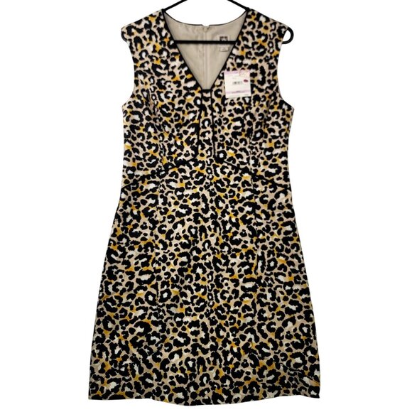 Anne Klein Womens Leopard Print Sleeveless V-Neck Dress Size 6 Saffron Multi - Picture 1 of 12